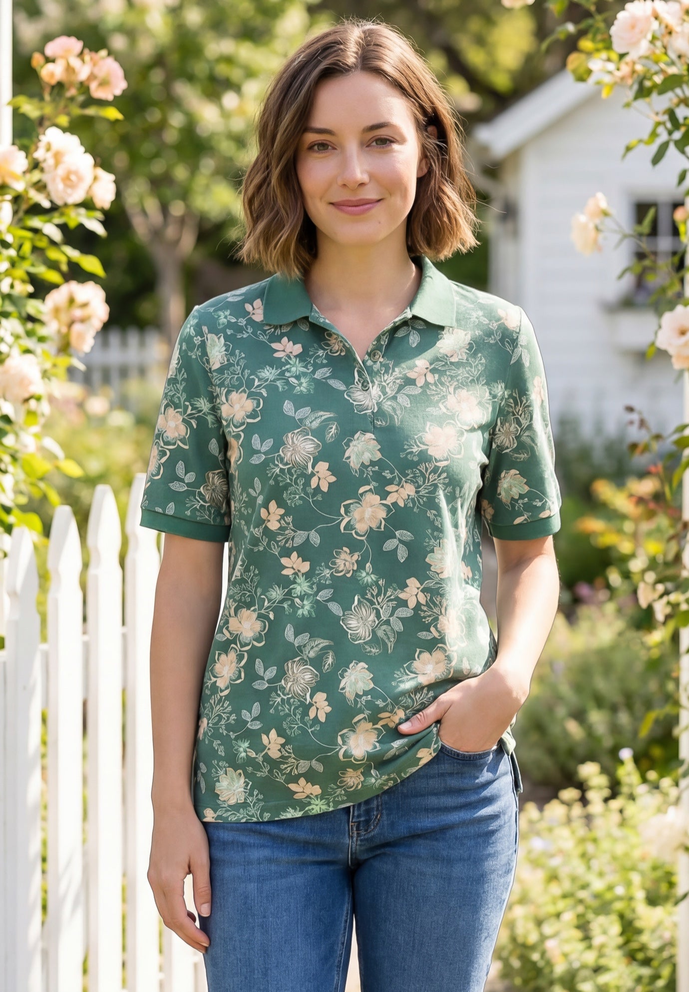Elbow-Sleeve Polo Tunic image number 0