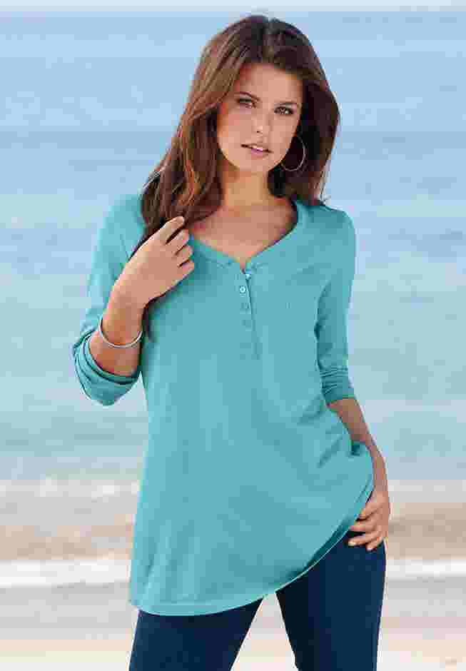 Ultimate Long Sleeve Henley Tee with Sweetheart Neck image number 2