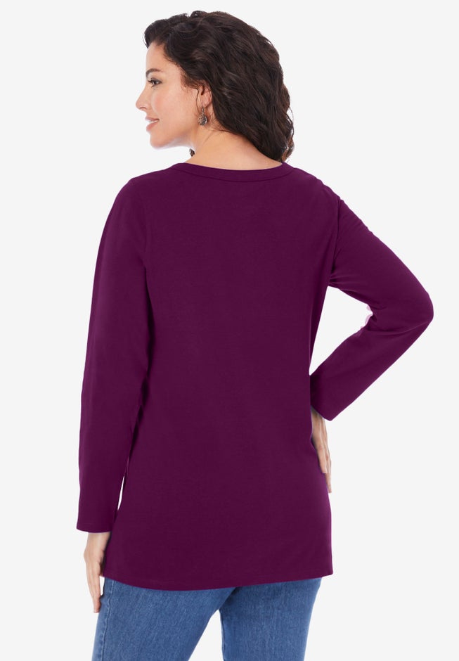Ultimate Long Sleeve Henley Tee with Sweetheart Neck image number 1