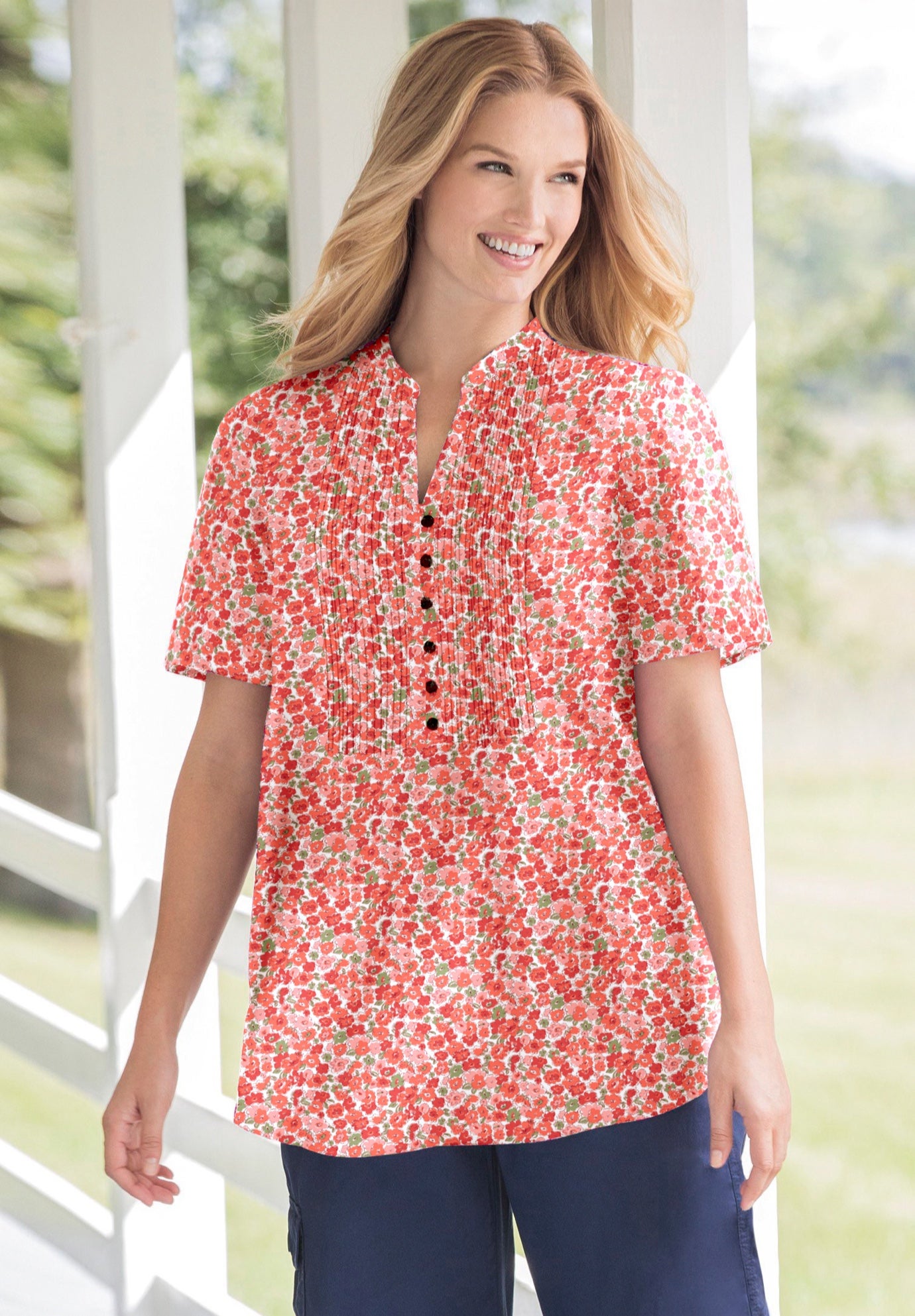 Pintucked Half-Button Tunic image number 0