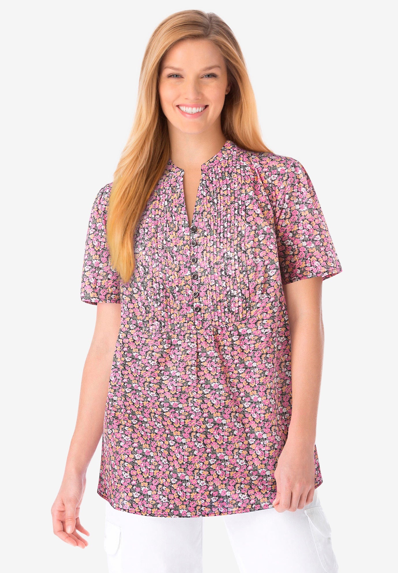 Pintucked Half-Button Tunic image number 0