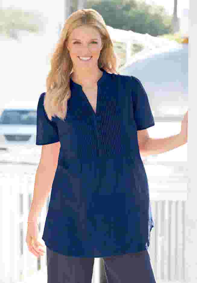 Pintucked Half-Button Tunic image number 0