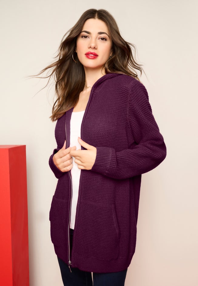 Plus Size Waffle Knit Zip Hoodie image number 0