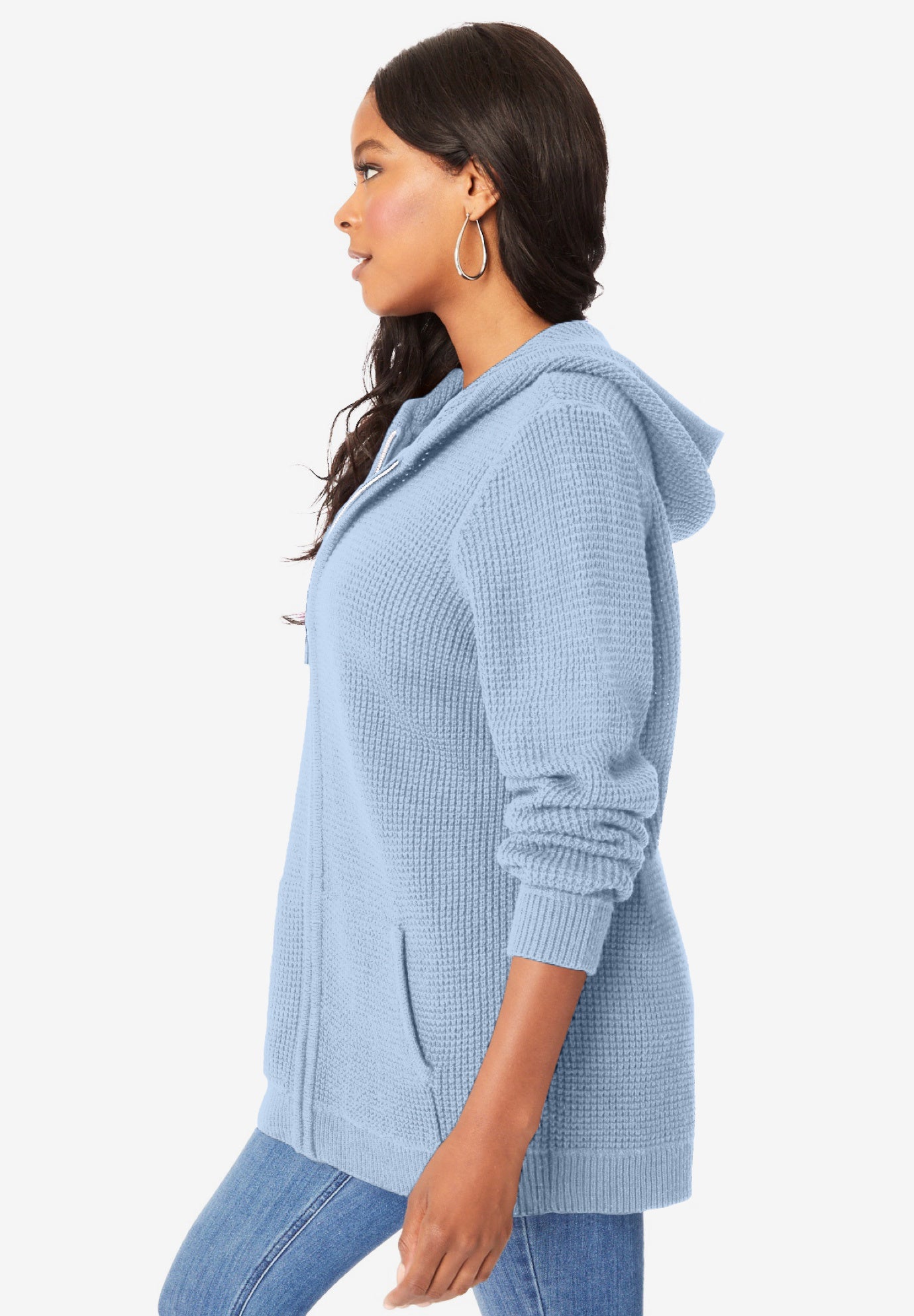 Plus Size Waffle Knit Zip Hoodie image number 2