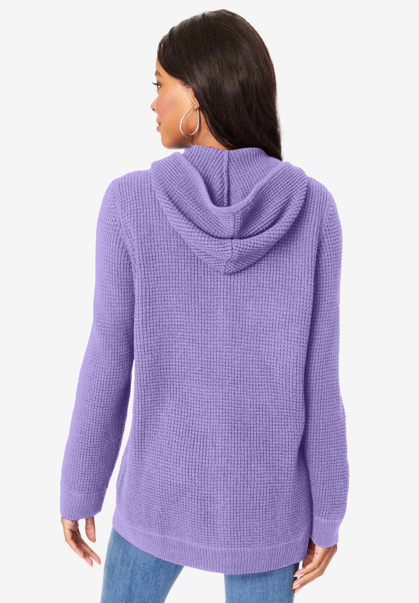 Plus Size Waffle Knit Zip-Front Relaxed Hoodie image number 1