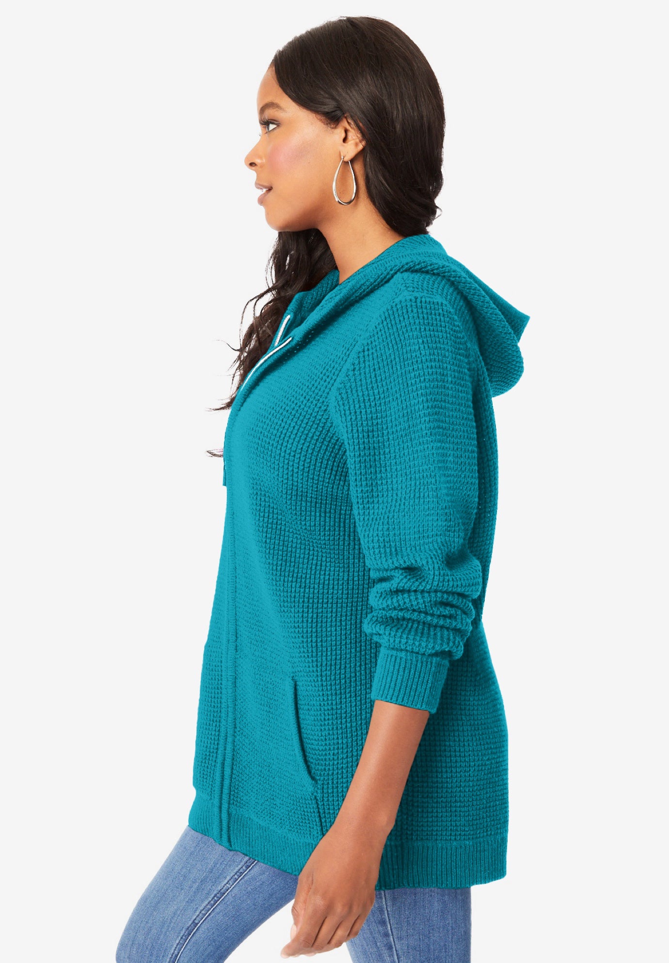 Plus Size Waffle Knit Zip Hoodie image number 2