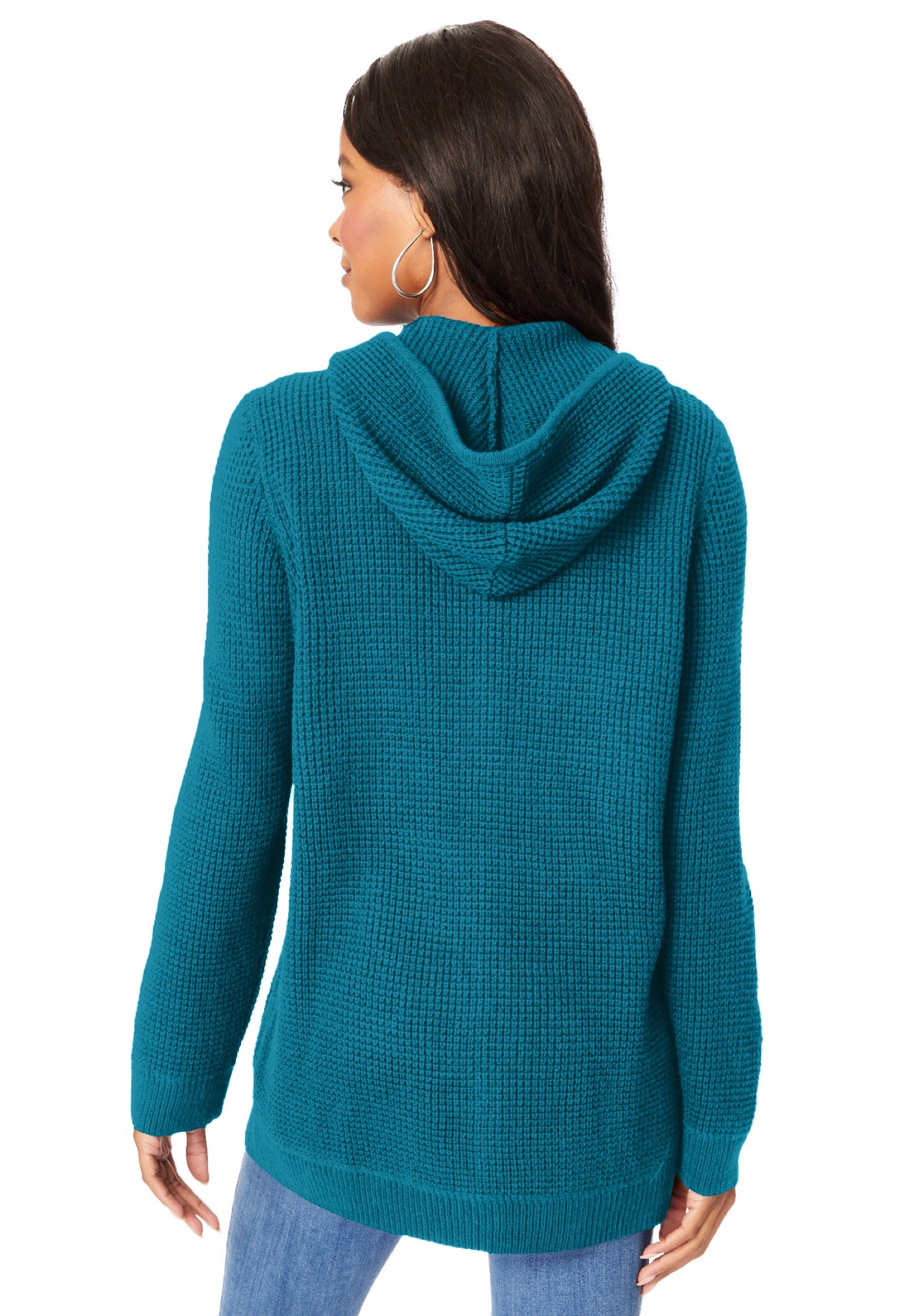 Plus Size Waffle Knit Zip-Front Relaxed Hoodie image number 1