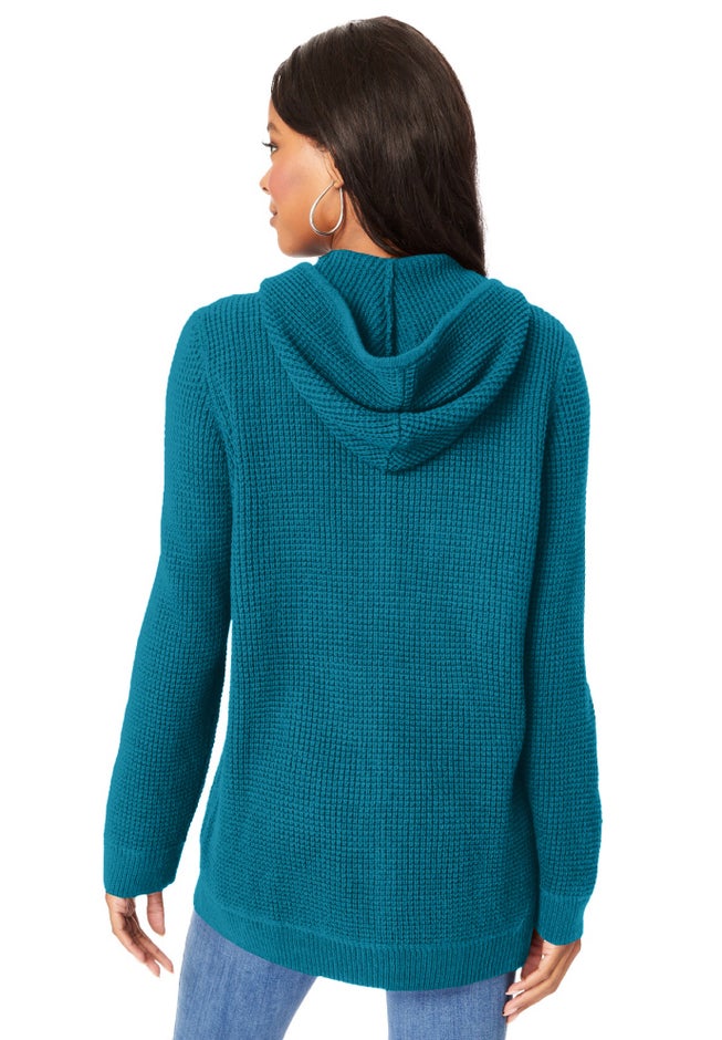 Plus Size Waffle Knit Zip-Front Relaxed Hoodie image number 1