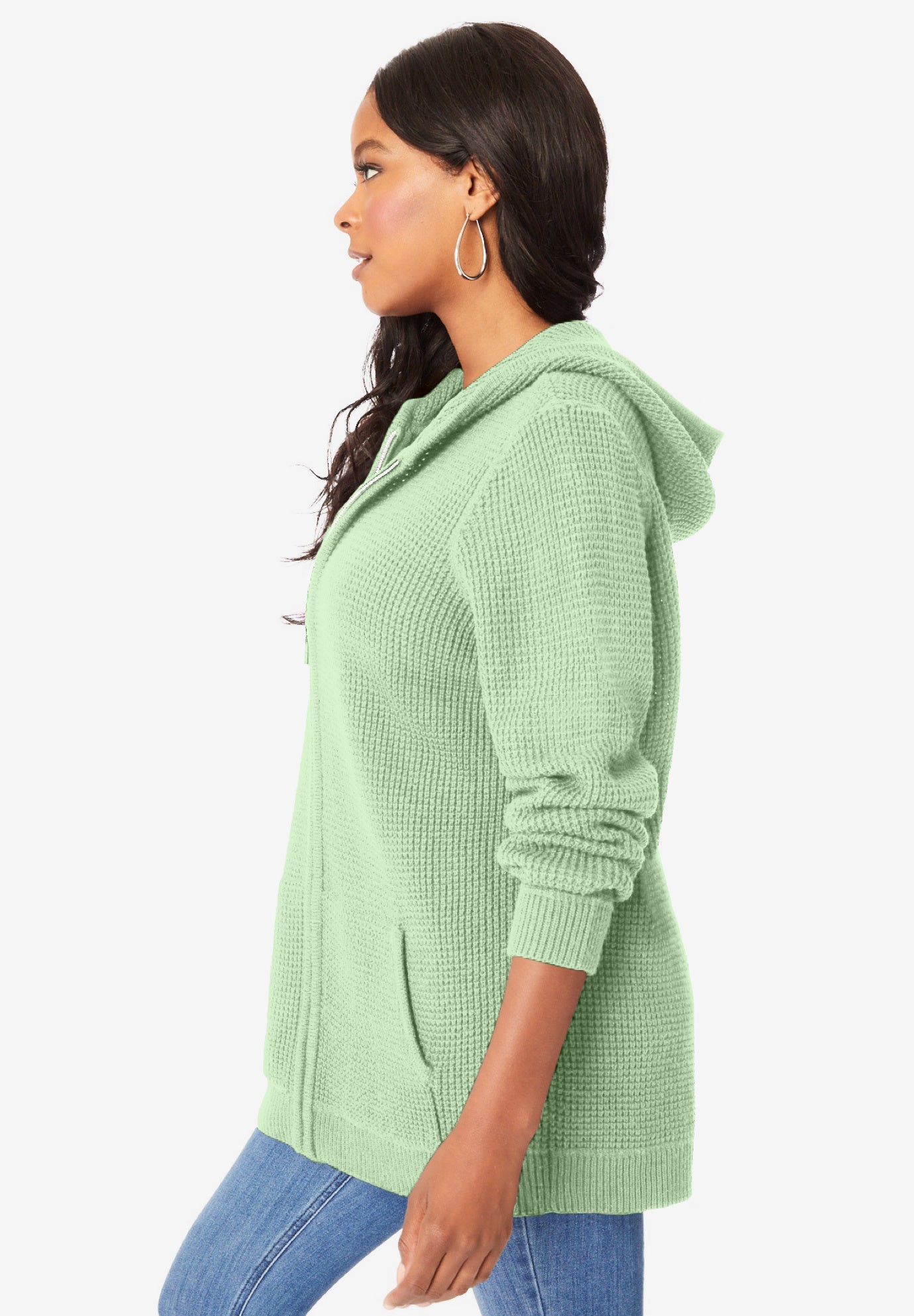 Plus Size Waffle Knit Zip Hoodie image number 2