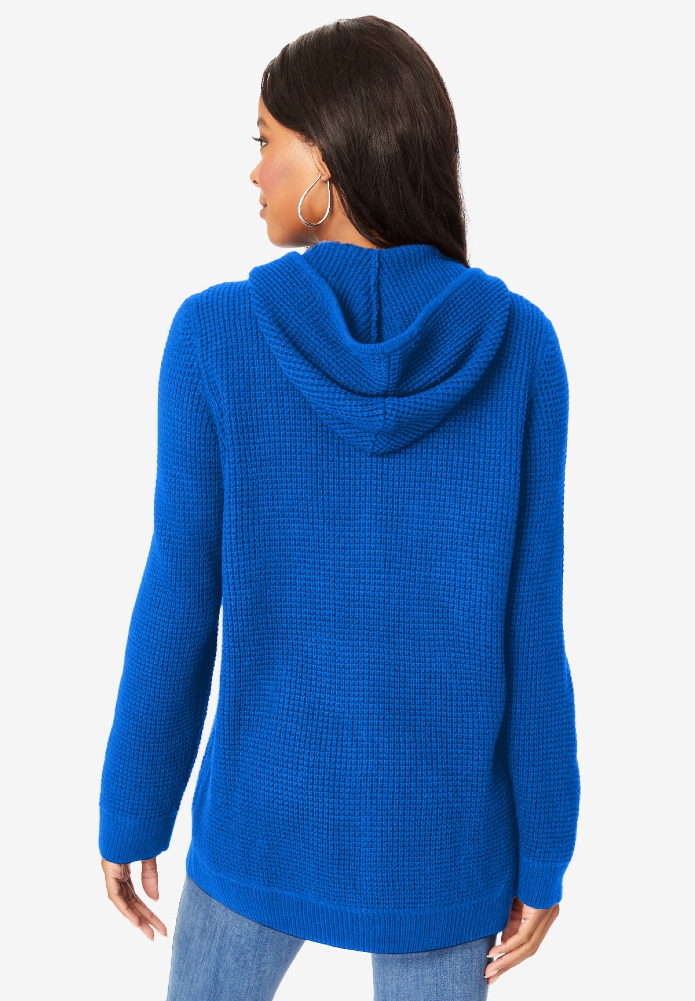 Plus Size Waffle Knit Zip-Front Relaxed Hoodie image number 4