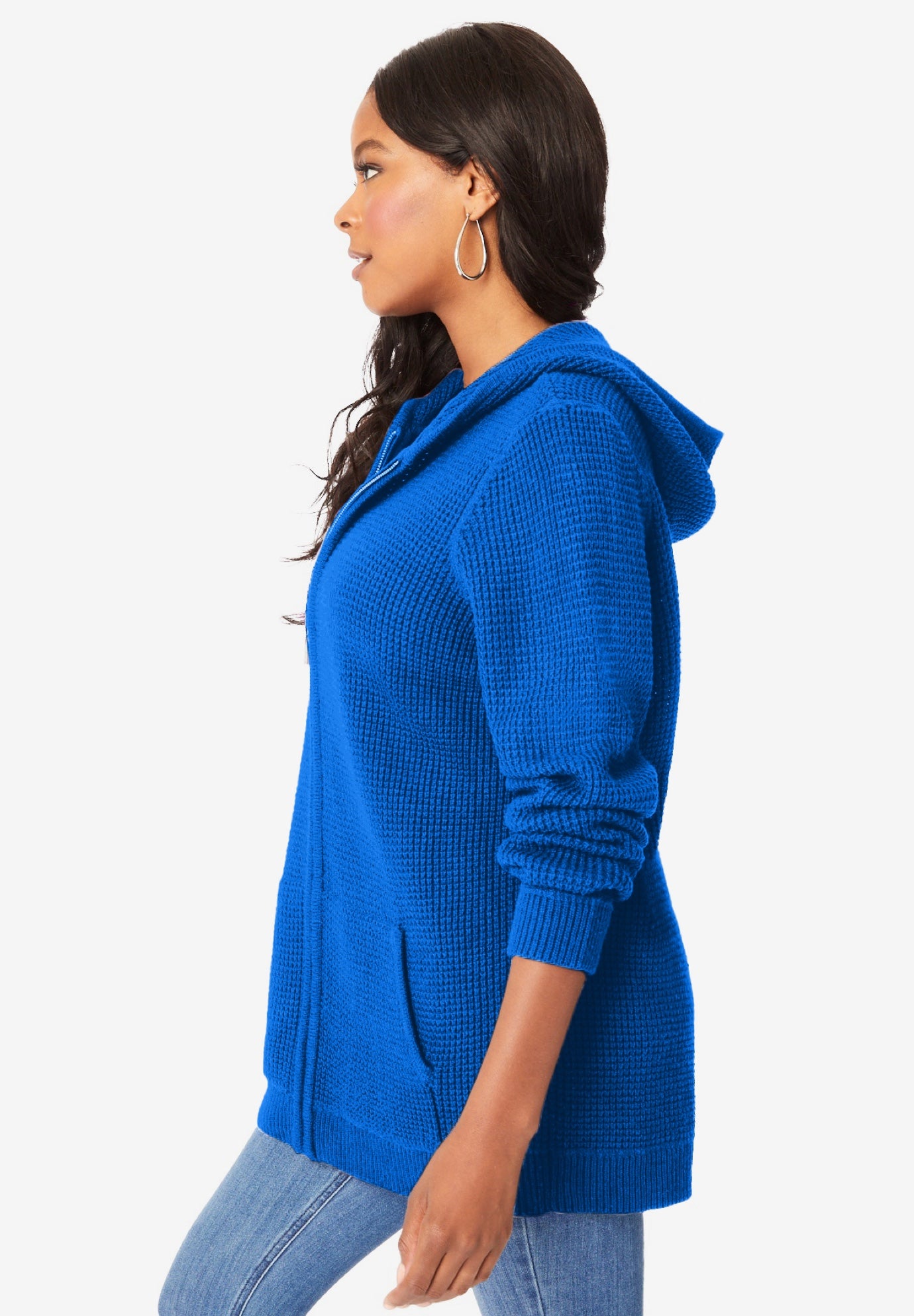 Plus Size Waffle Knit Zip-Front Relaxed Hoodie image number 5