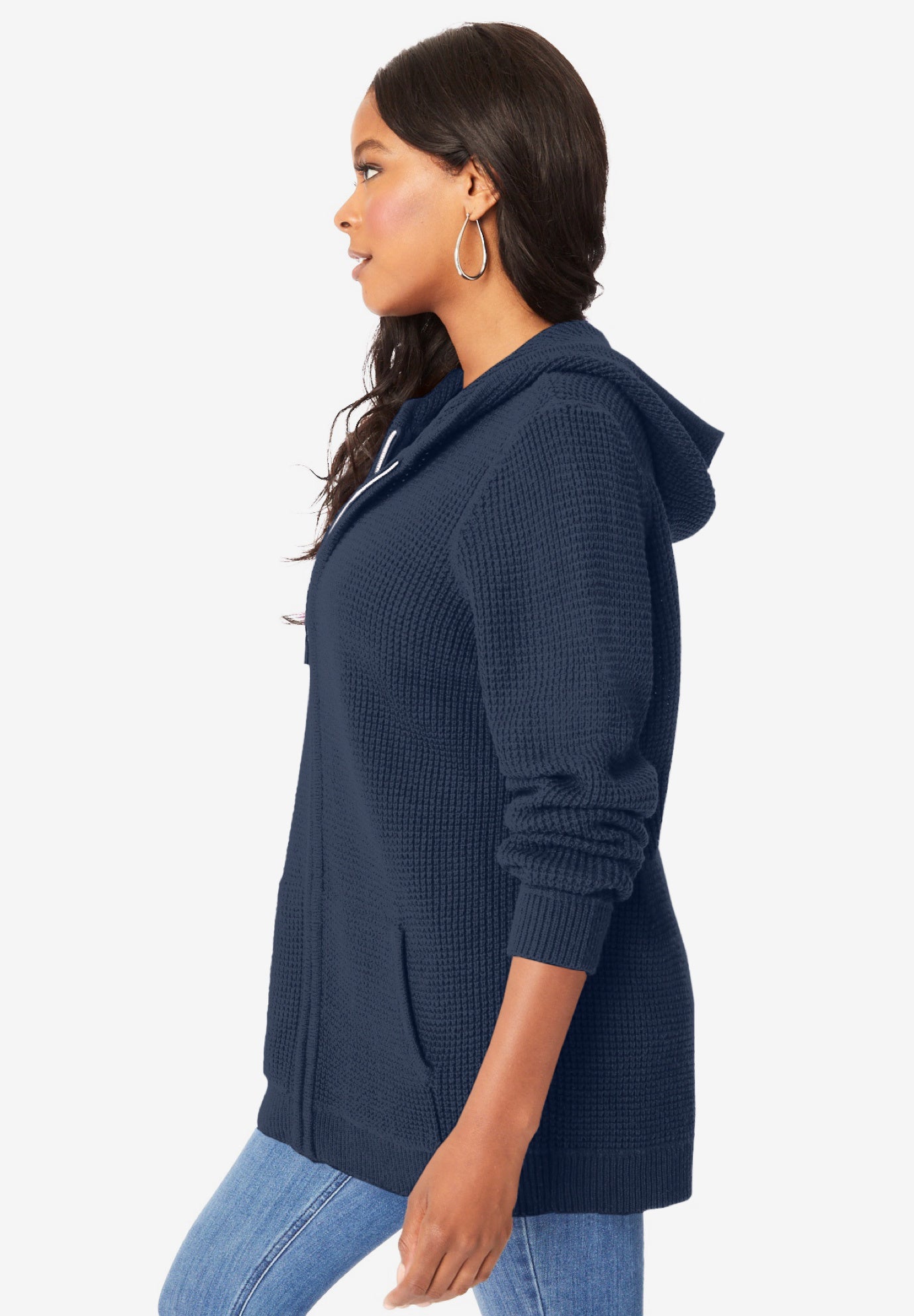 Plus Size Waffle Knit Zip Hoodie image number 2