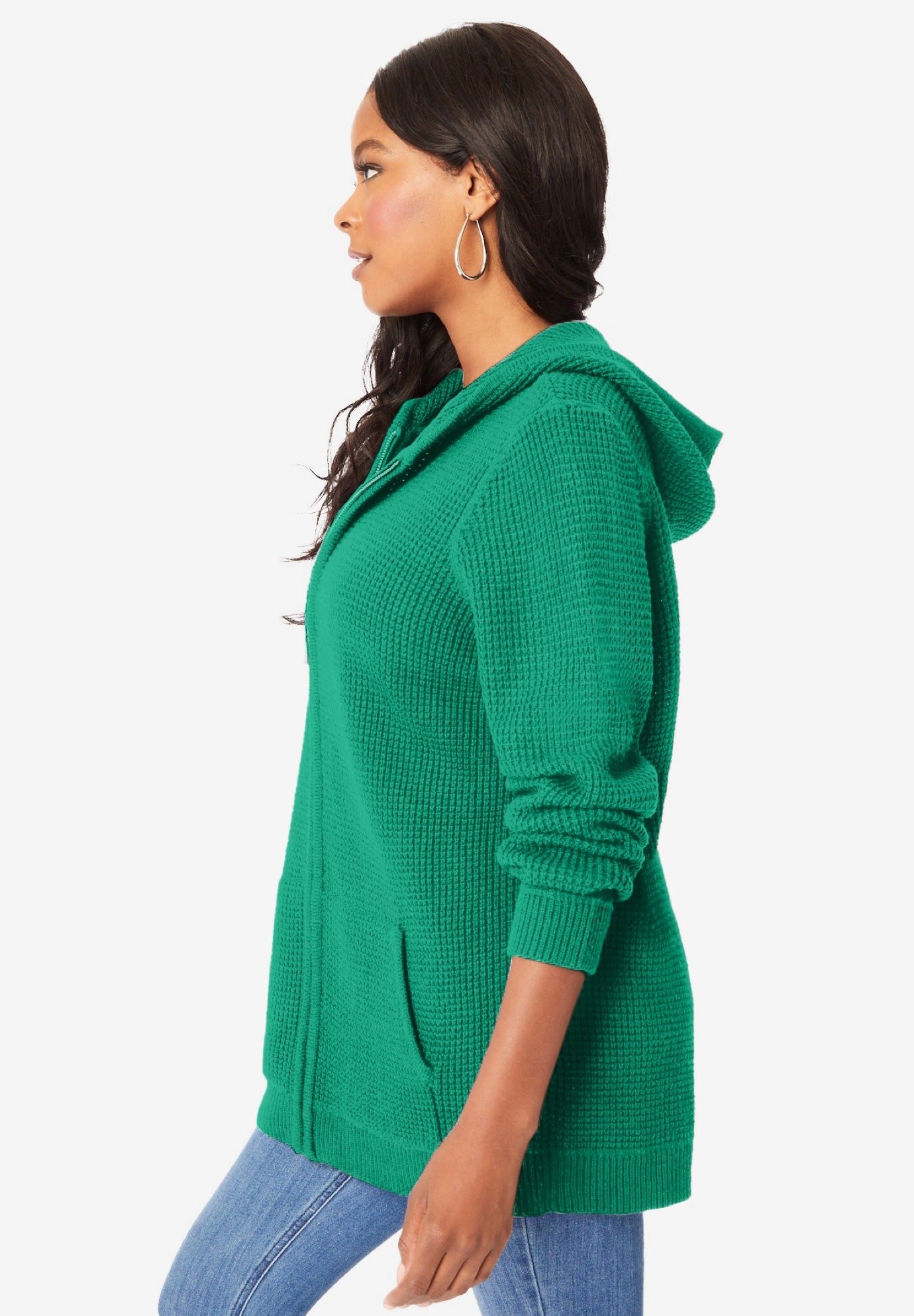 Plus Size Waffle Knit Zip Hoodie image number 4