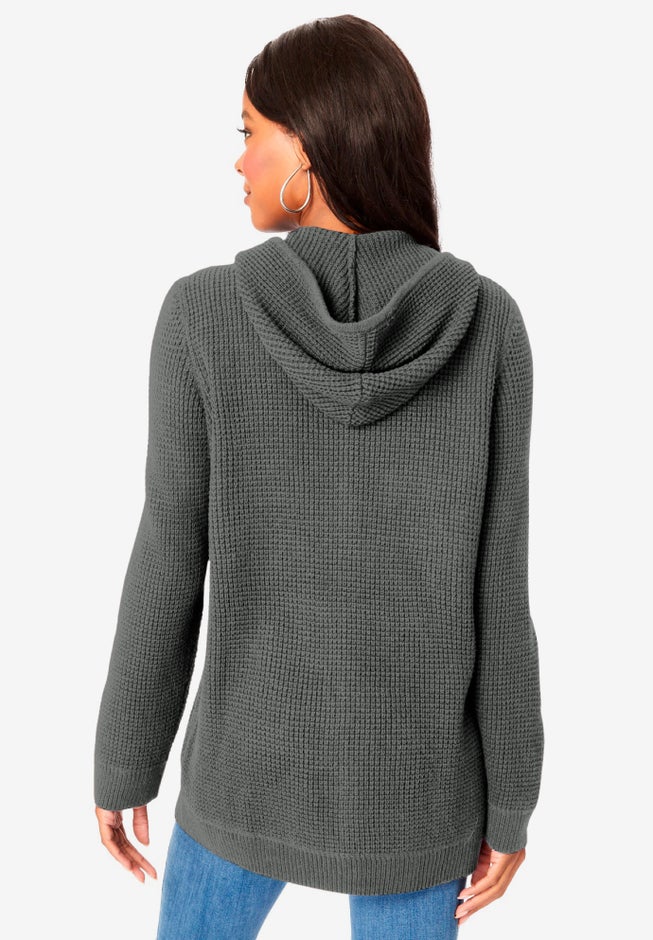 Plus Size Waffle Knit Zip Hoodie image number 2