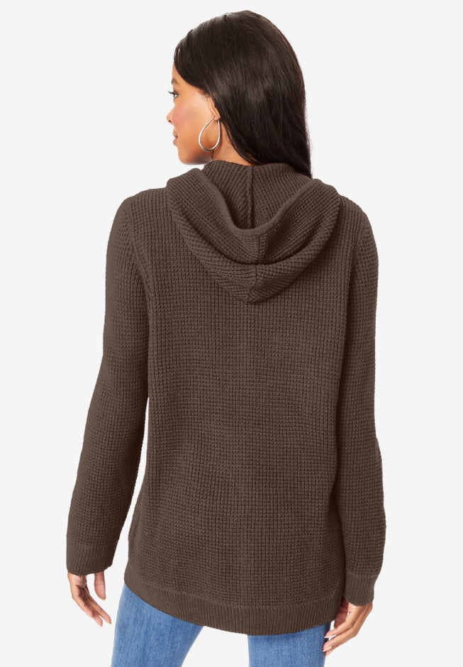 Plus Size Waffle Knit Zip Hoodie image number 1