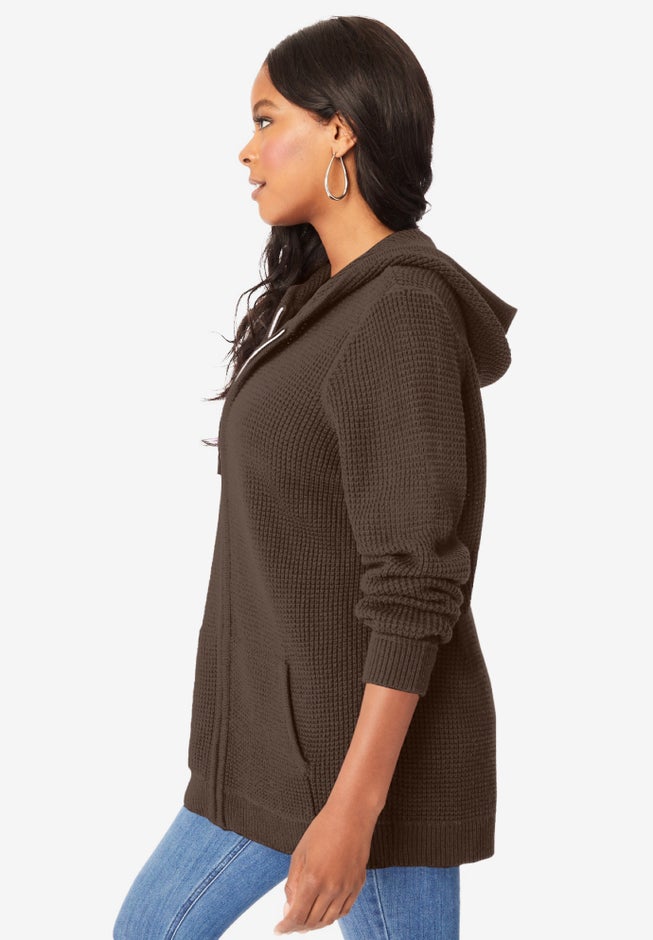 Plus Size Waffle Knit Zip Hoodie image number 2