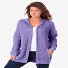 Plus Size Waffle Knit Zip-Front Relaxed Hoodie image number null