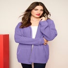 Plus Size Waffle Knit Zip-Front Relaxed Hoodie image number null
