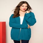 Plus Size Waffle Knit Zip-Front Relaxed Hoodie image number null