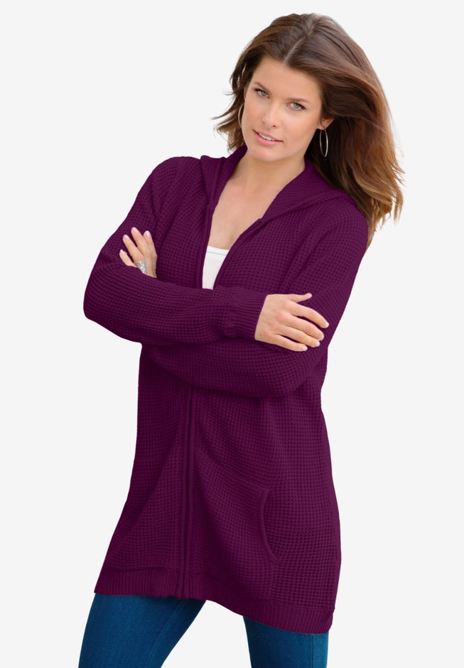 Plus Size Waffle Knit Zip Hoodie image number 3