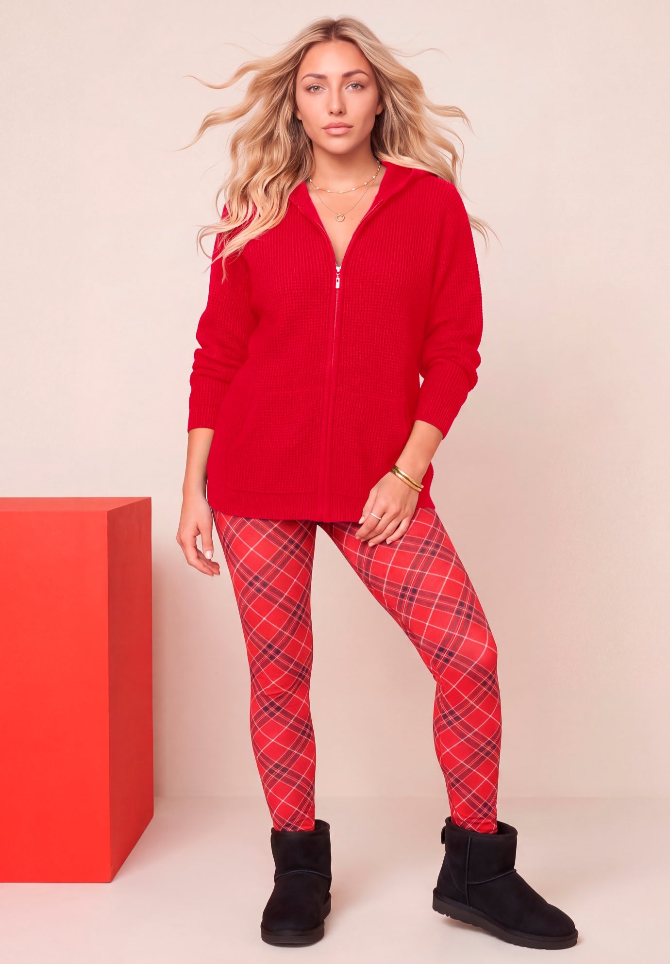 Plus Size Waffle Knit Zip-Front Relaxed Hoodie image number 0