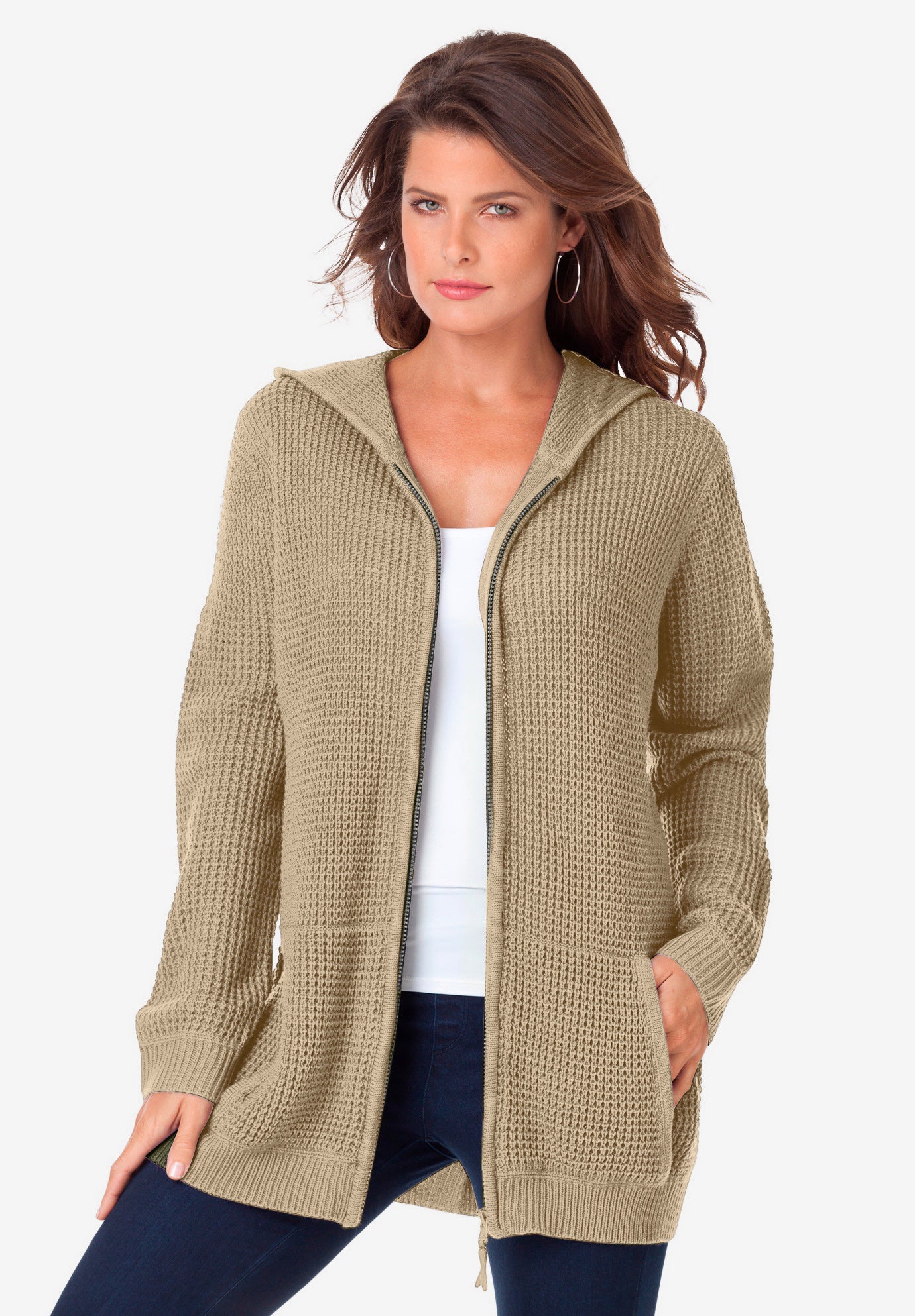 Plus Size Waffle Knit Zip Hoodie image number 0