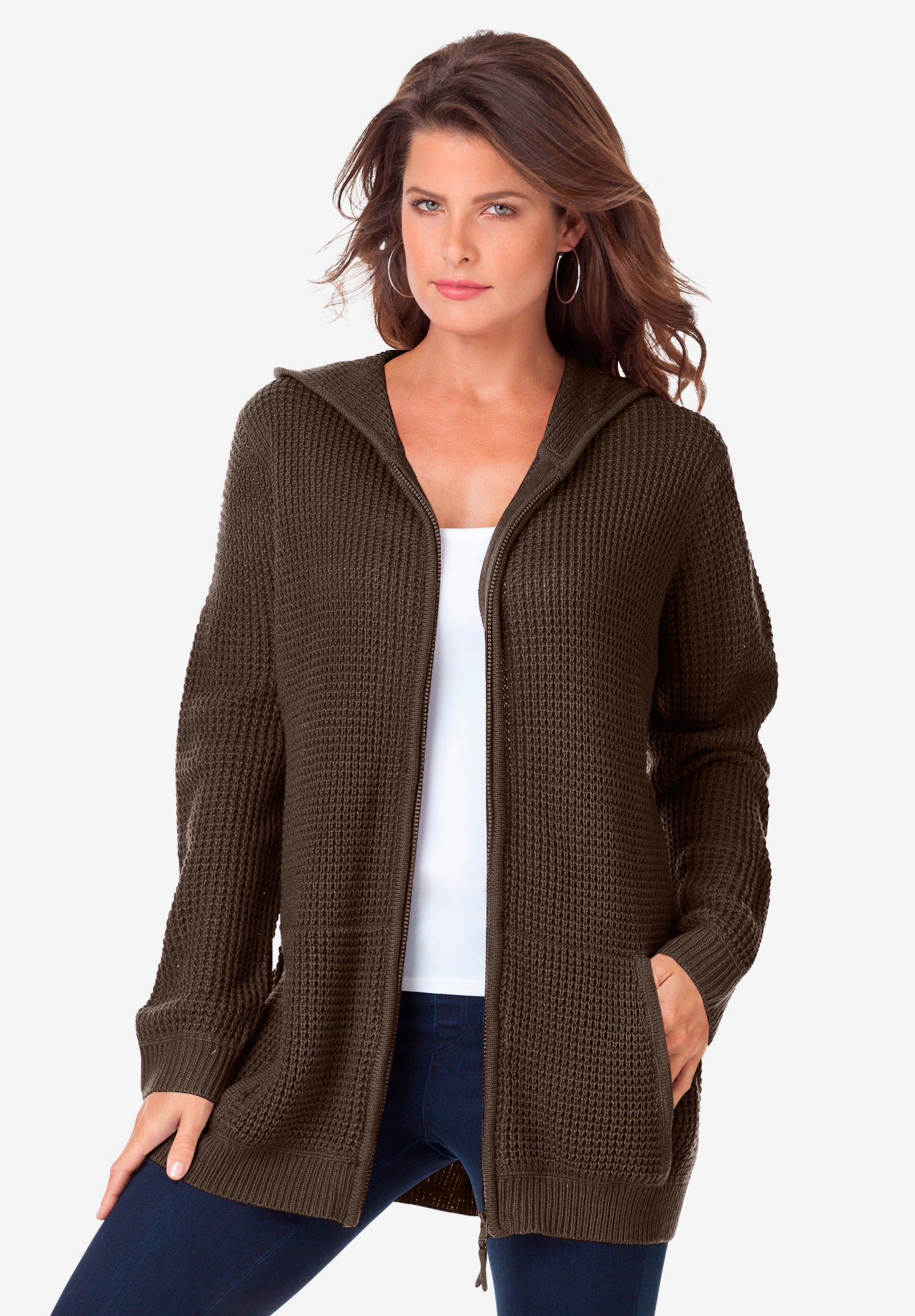 Plus Size Waffle Knit Zip Hoodie image number 0