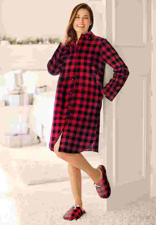 Plaid Flannel Button-Front Sleepshirt image number 0
