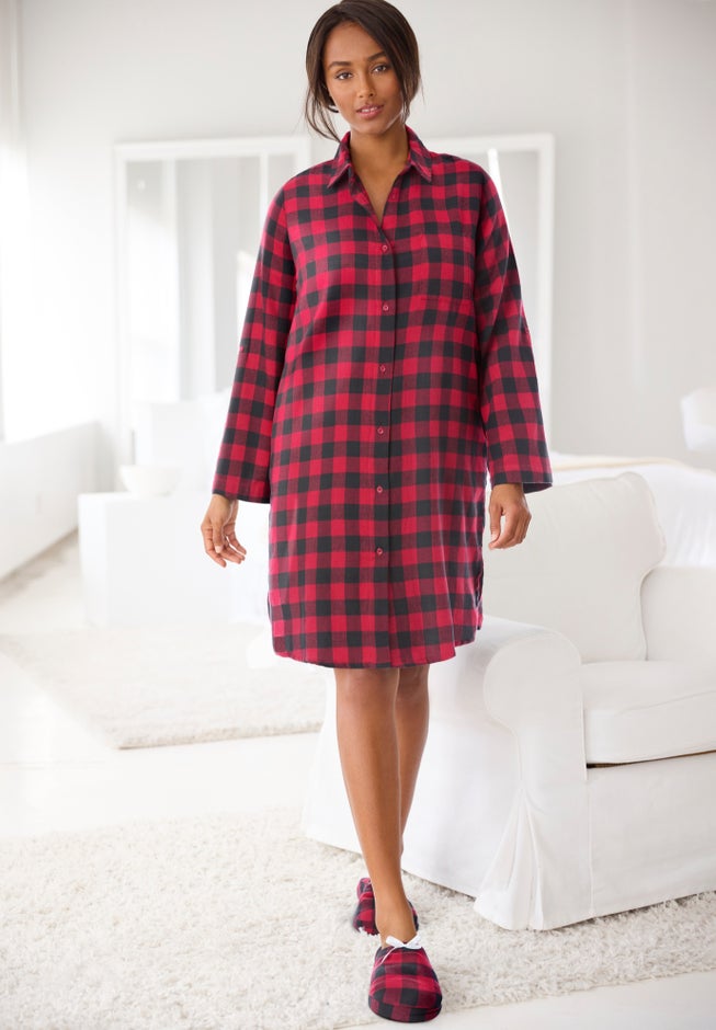 Plaid Flannel Button-Front Sleepshirt image number 2