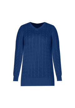 Cable Knit V-Neck Pullover Sweater 100% Cotton, Evening Blue