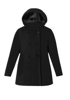 Double-Breasted Hooded Fleece Peacoat for Women, Black | Woman Within