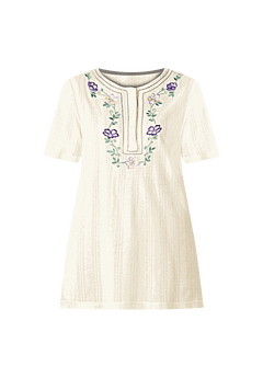 Embroidered Pointelle Tunic - 7-Day Design, Ivory Floral Embroidery | Woman  Within