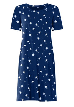 Perfect Short-Sleeve Crewneck Tee Dress, Evening Blue Stars | Woman Within Perfect Short-Sleeve Crewneck Tee Dress, Evening Blue Stars | Woman Within