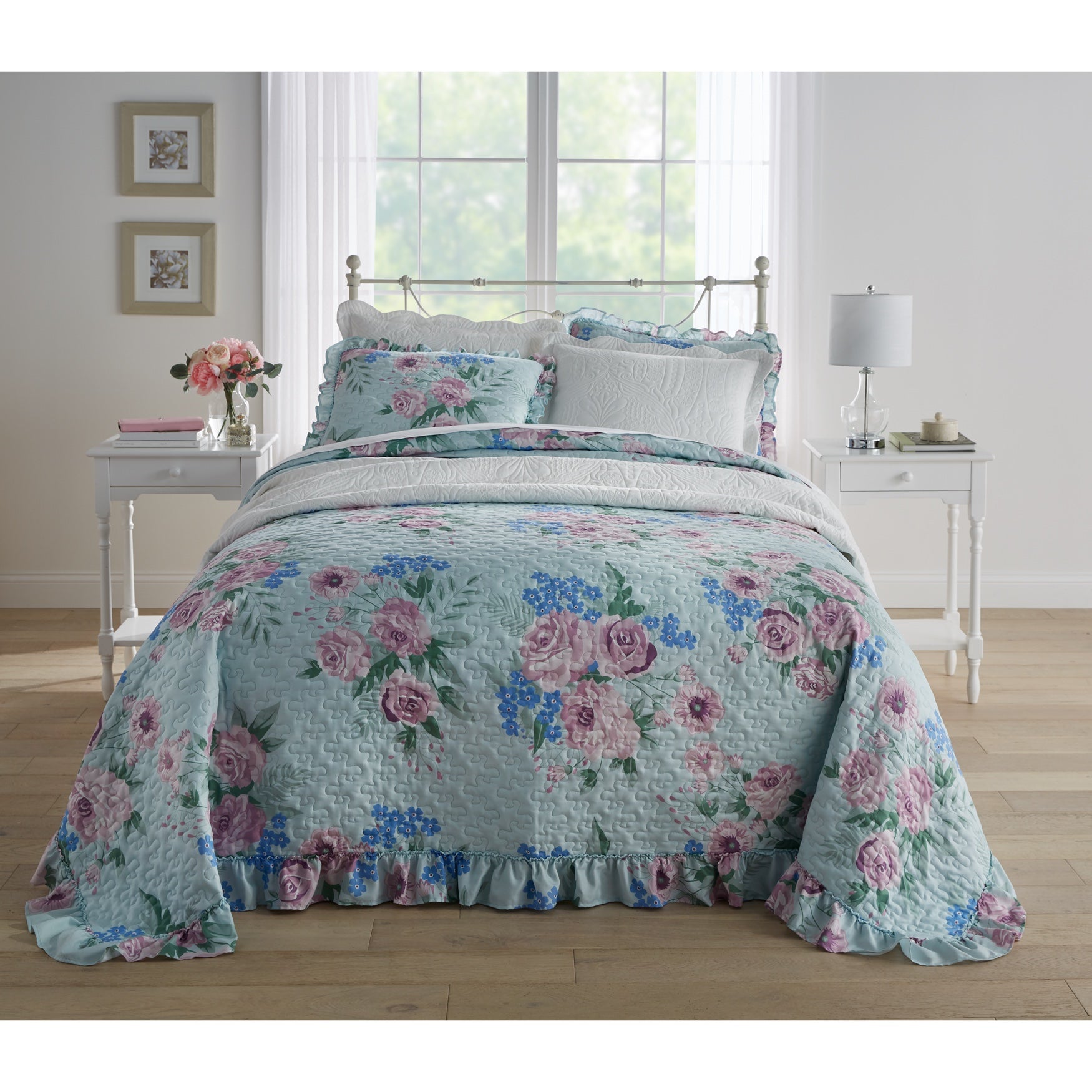3Pc. Printed Ruffle Bedspread Set Woman Within