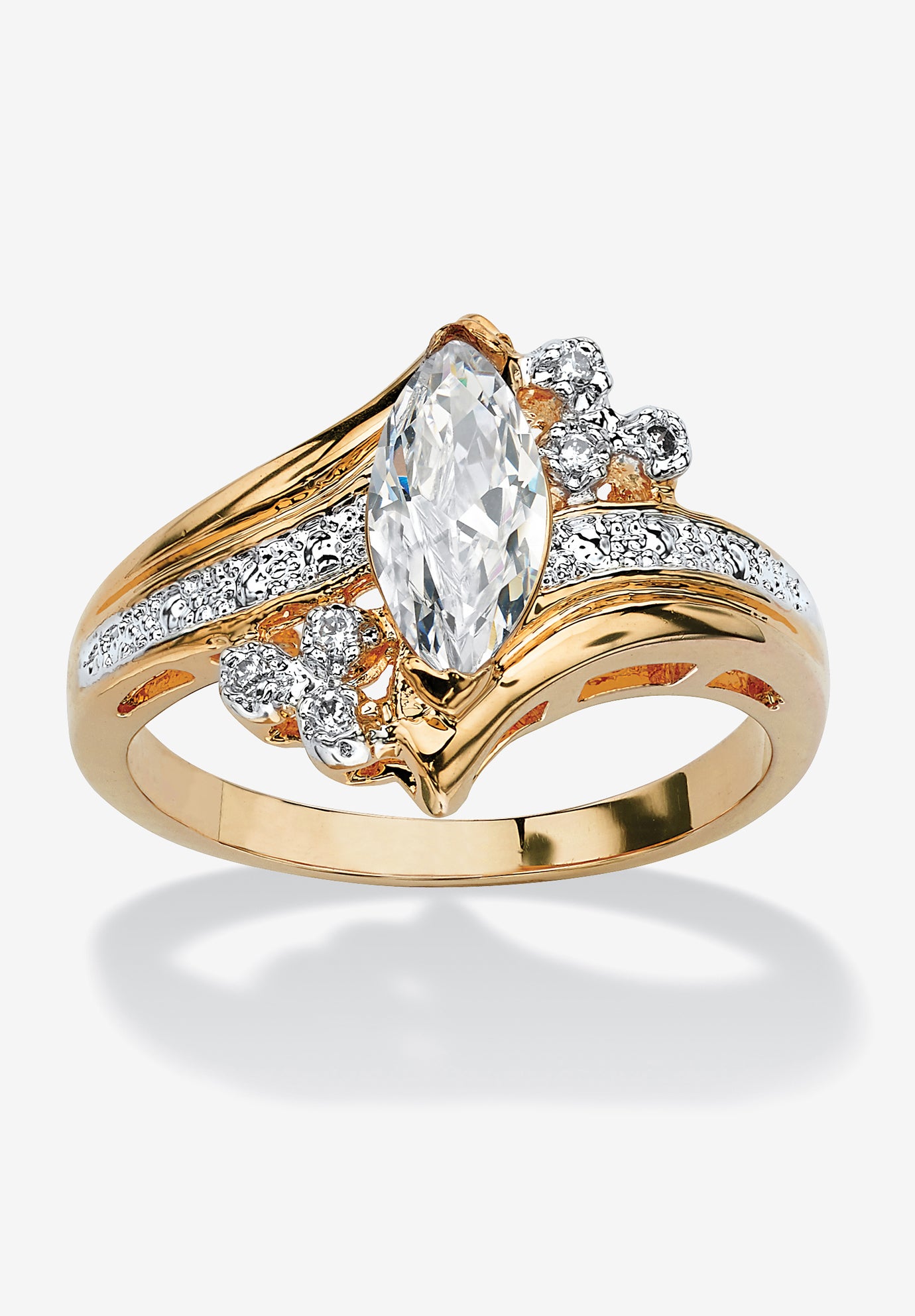 Gold-Plated Marquise Cut Engagement Ring Cubic Zirconia | Woman Within