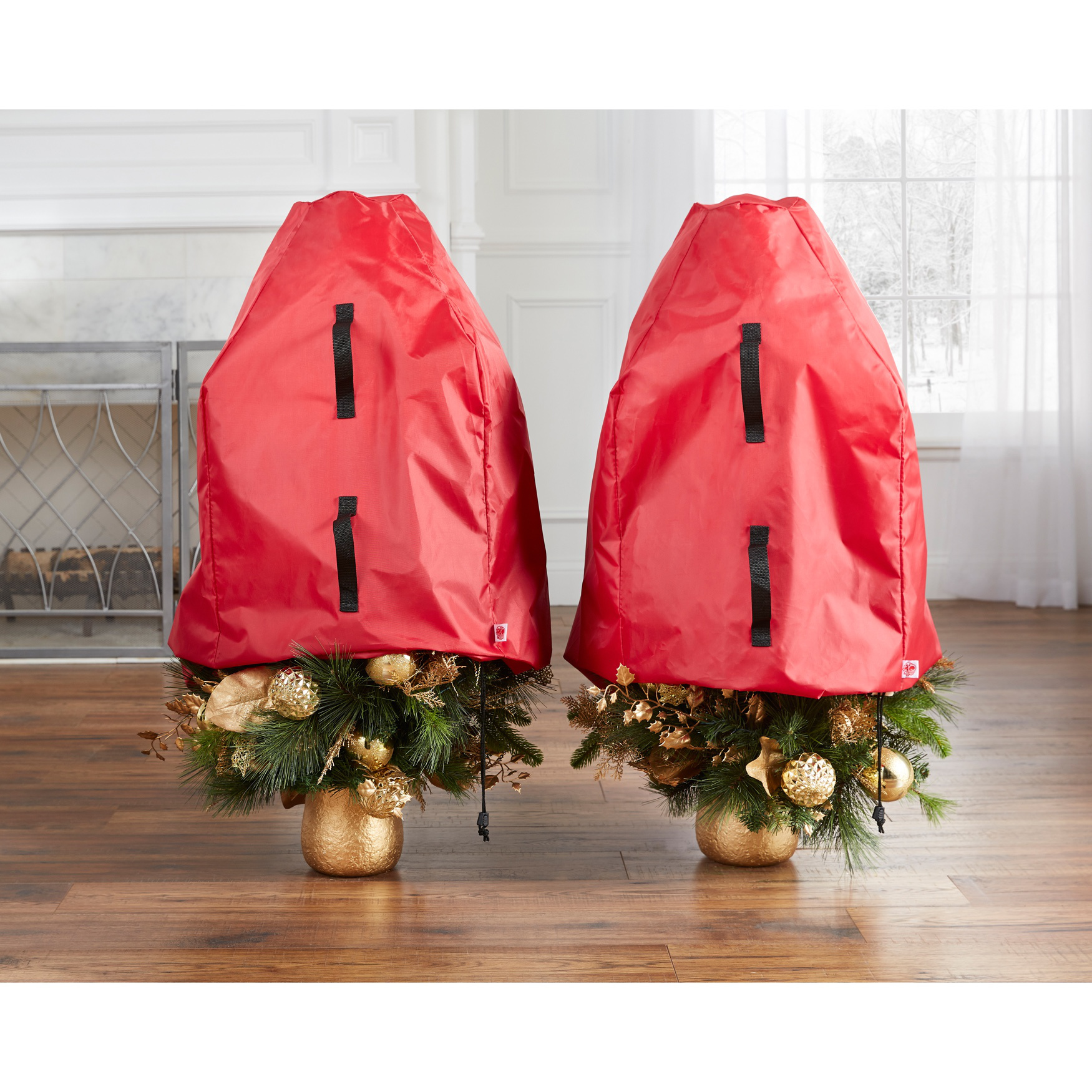 set of 2 topiary tree storage bags, RED