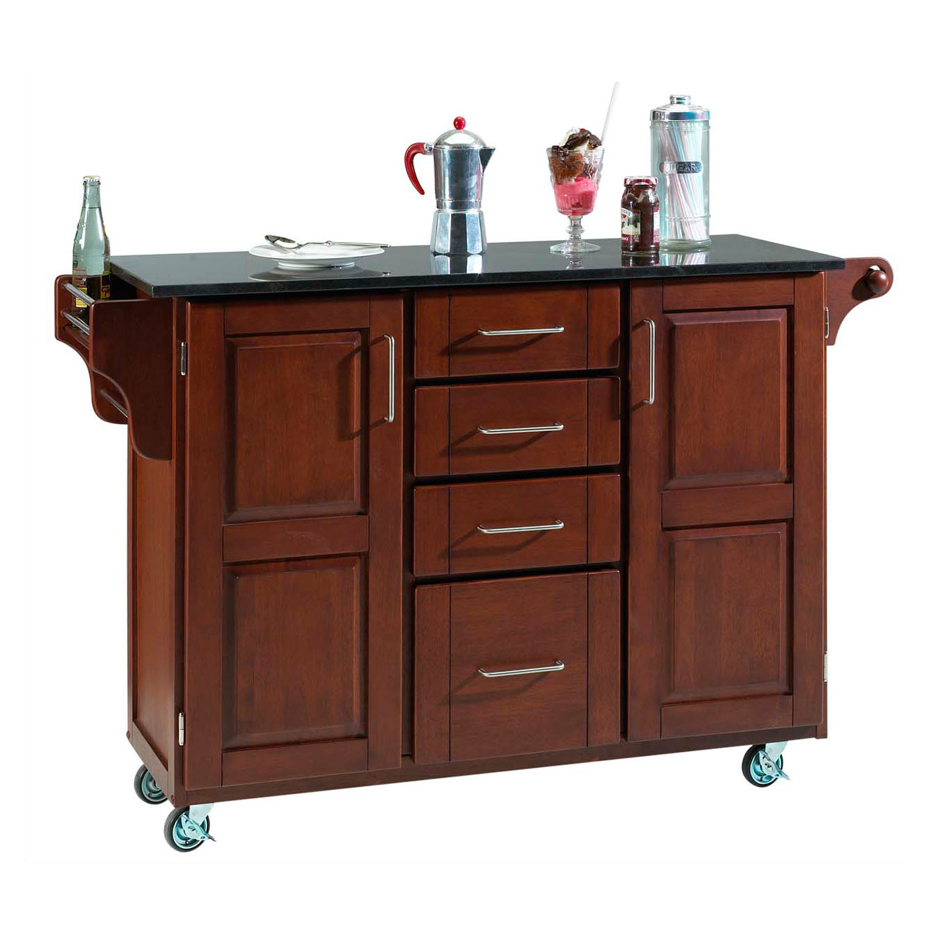 Large Cherry Finish Create a Cart with Black Granite Top, CHERRY BLACK