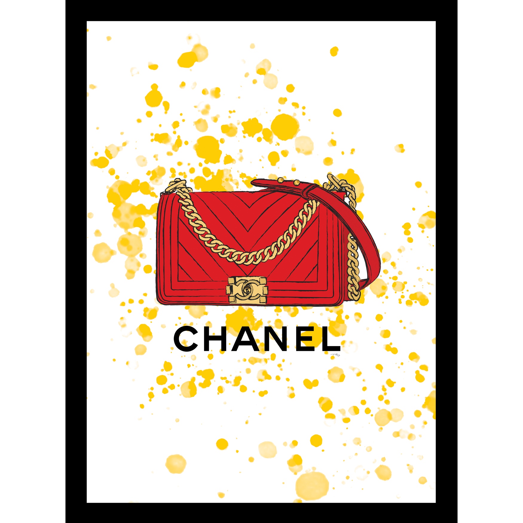 Chanel Purse Red/Yellow 14&quot; x 18&quot; Framed Print, BROWN
