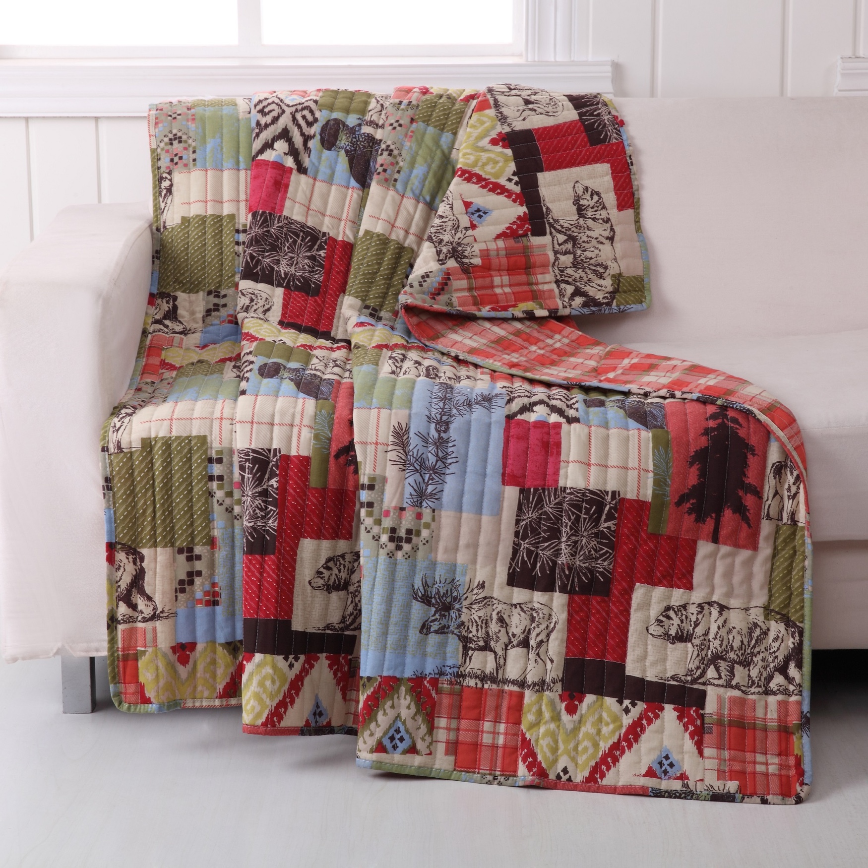 Rustic Lodge Quilted Throw Blanket, MULTI