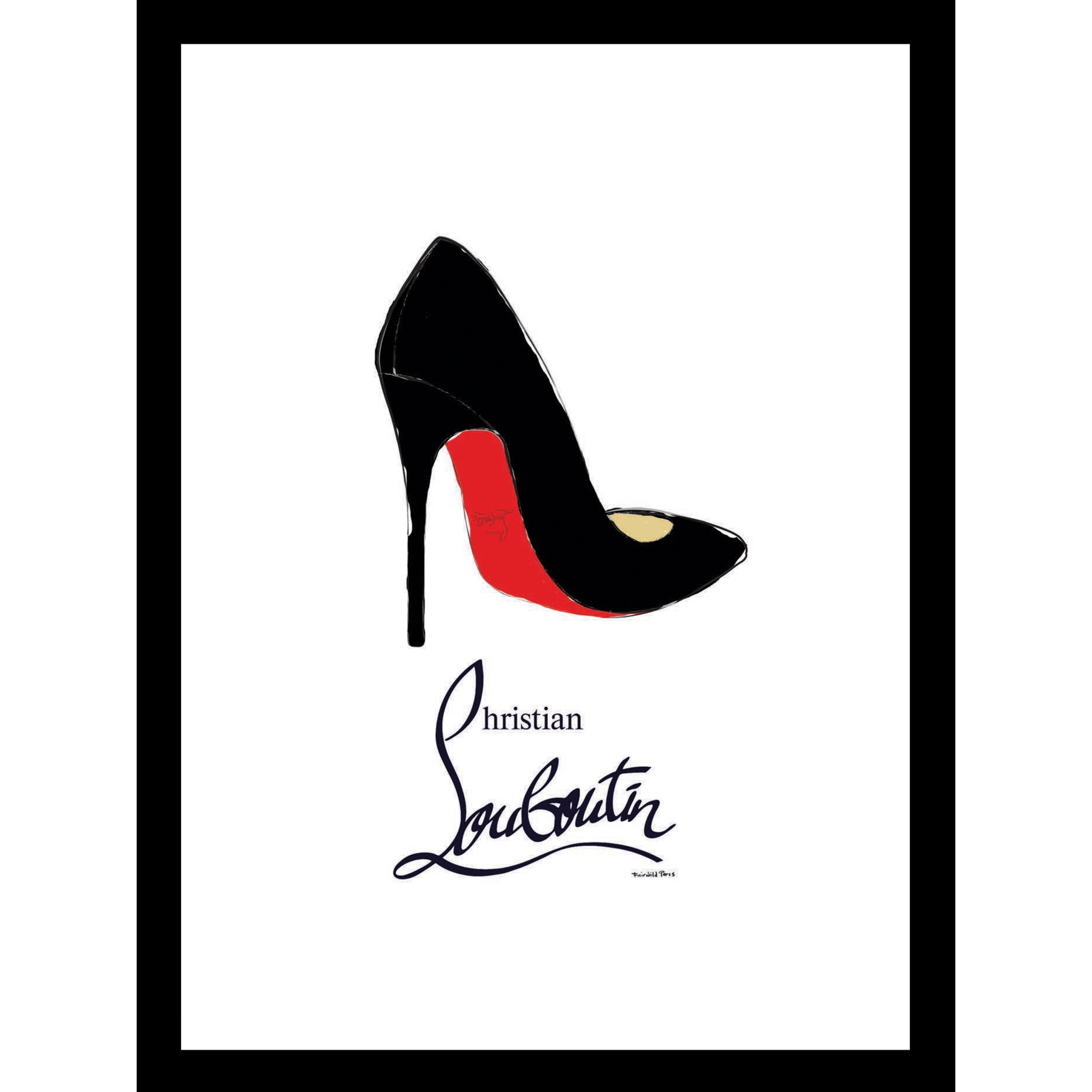 Christian Louboutin Shoe Black/Red 14&quot; x 18&quot; Framed Print, RED GREEN