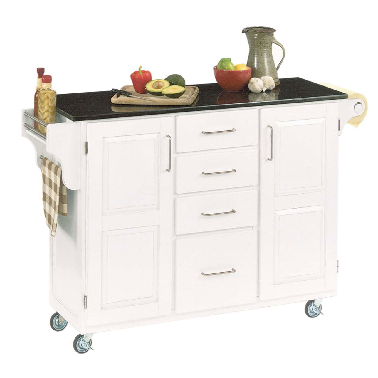 Large White Finish Create a Cart with Black Granite Top, WHITE BLACK