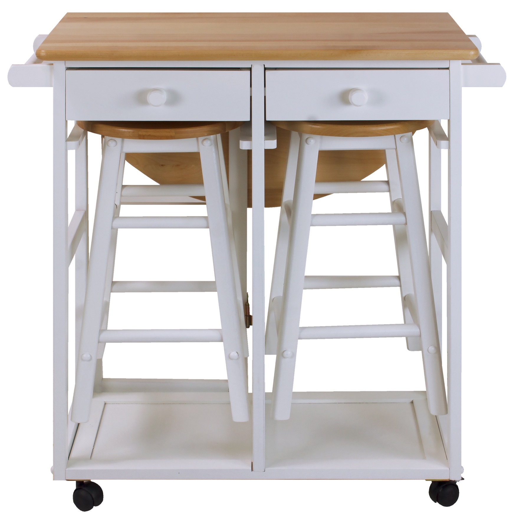 Breakfast Cart with Drop-Leaf Table-White, WHITE