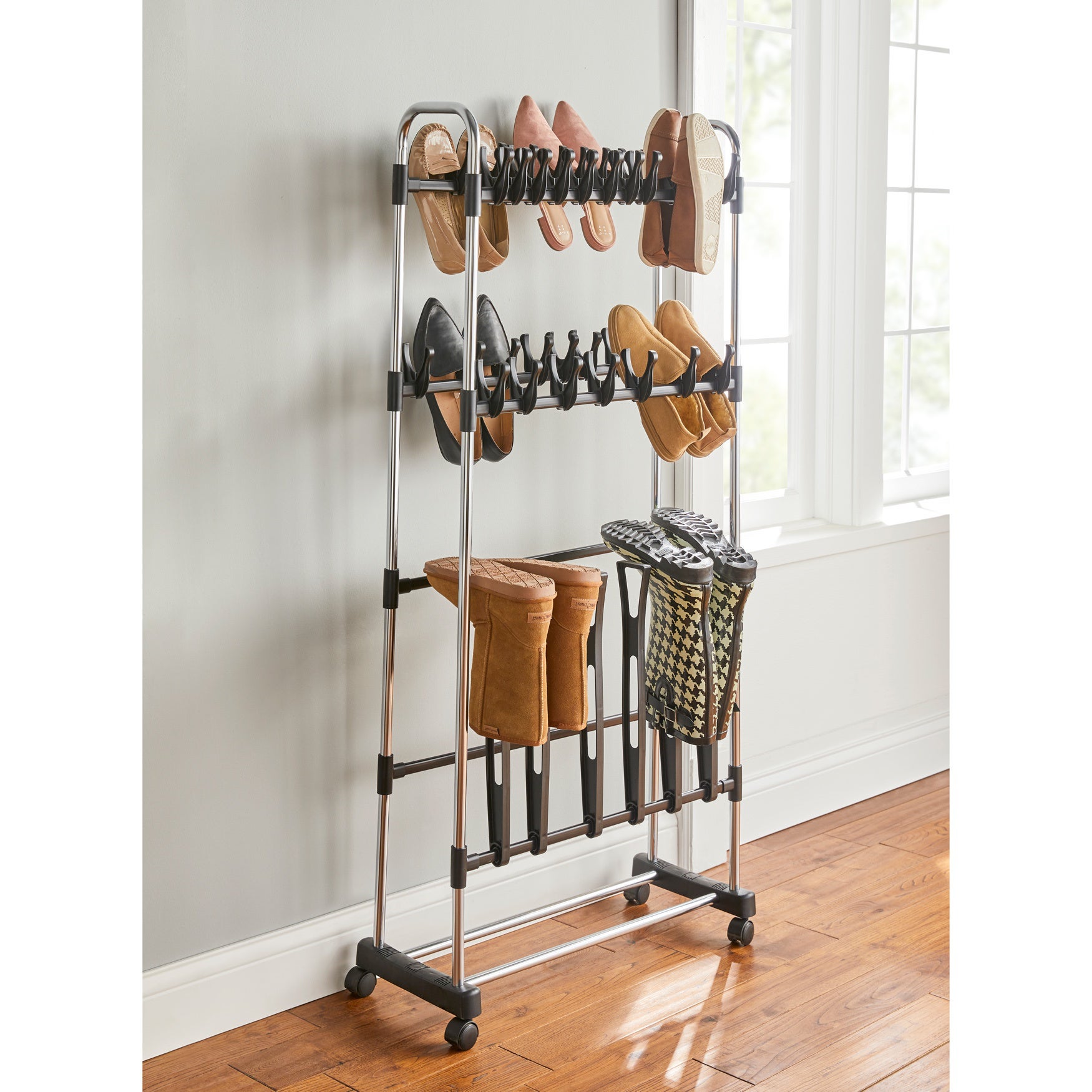 Rolling Boot Storage Rack Woman Within