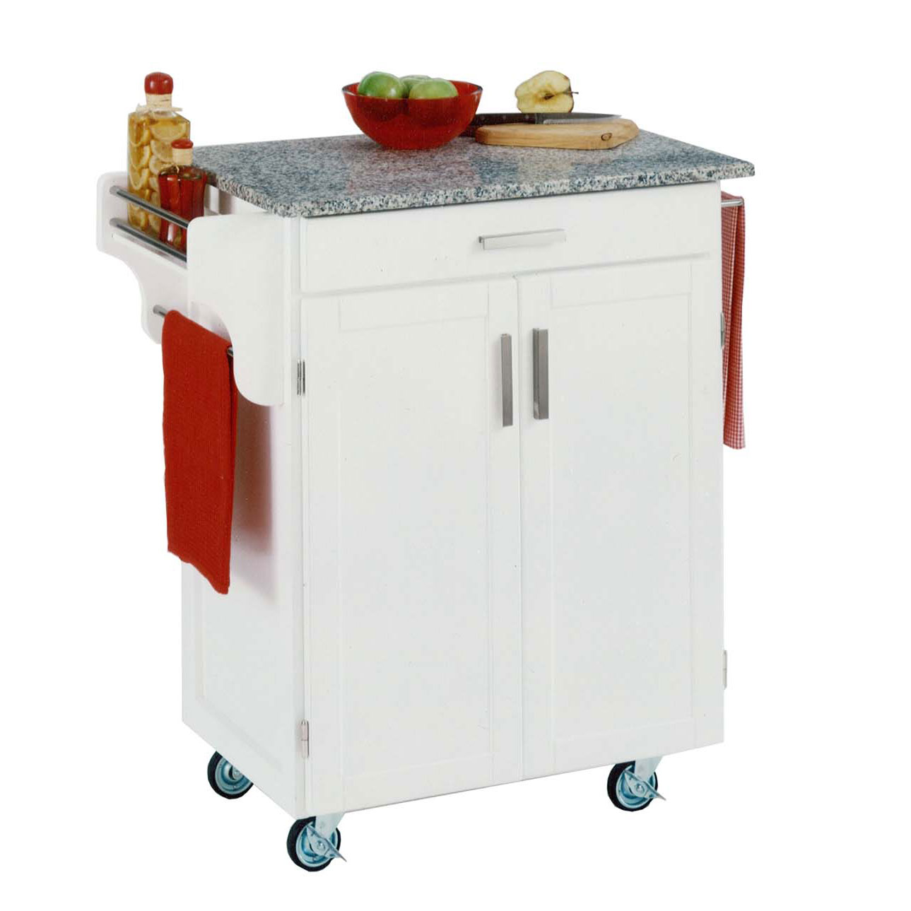 White Wood Cuisine Kitchen Cart with Salt & Pepper Granite Top, WHITE SALT WATER DIVE PEPPER