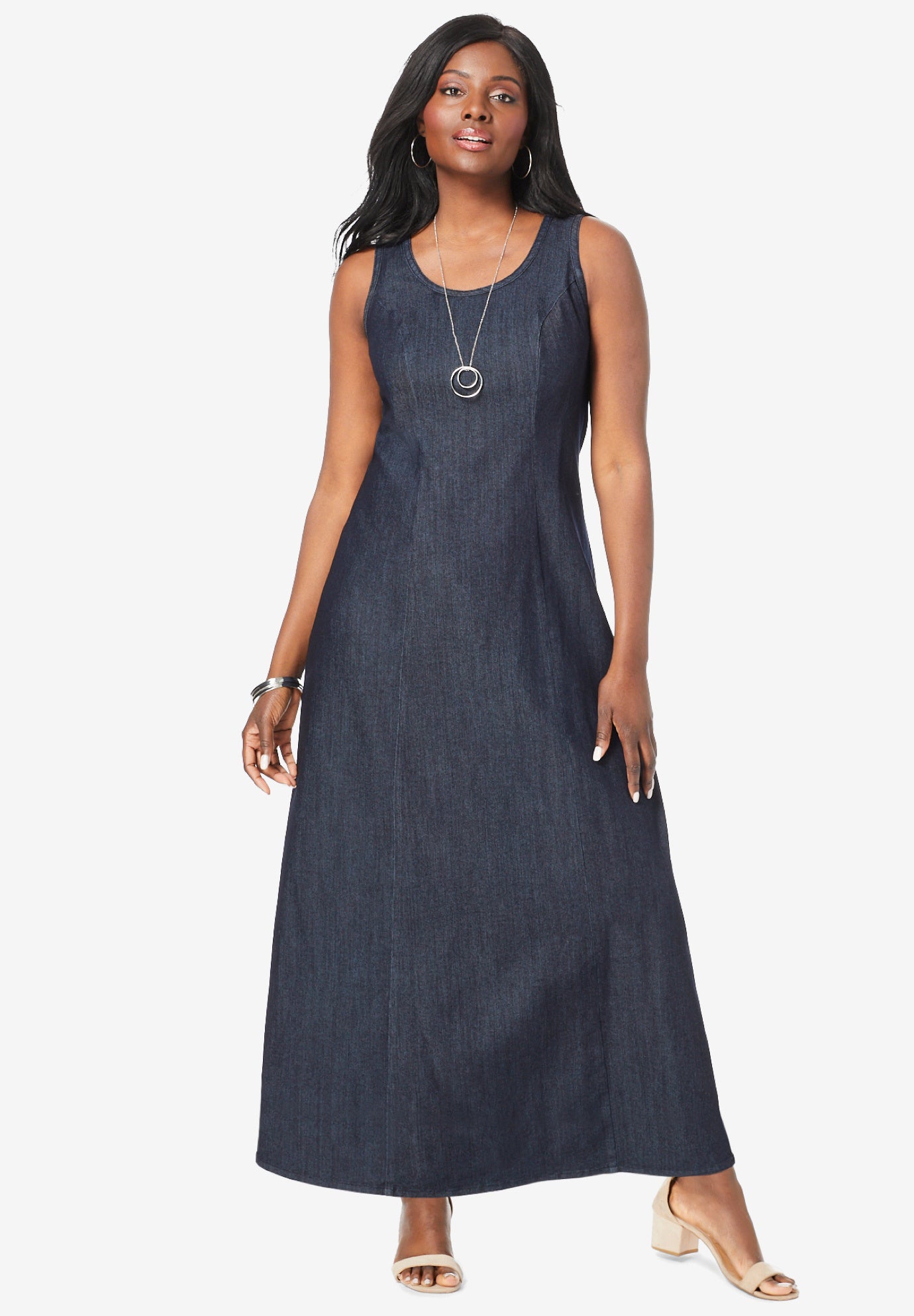 Maxi Denim Dress with Princess Seams, Medium Stonewash Woman Within