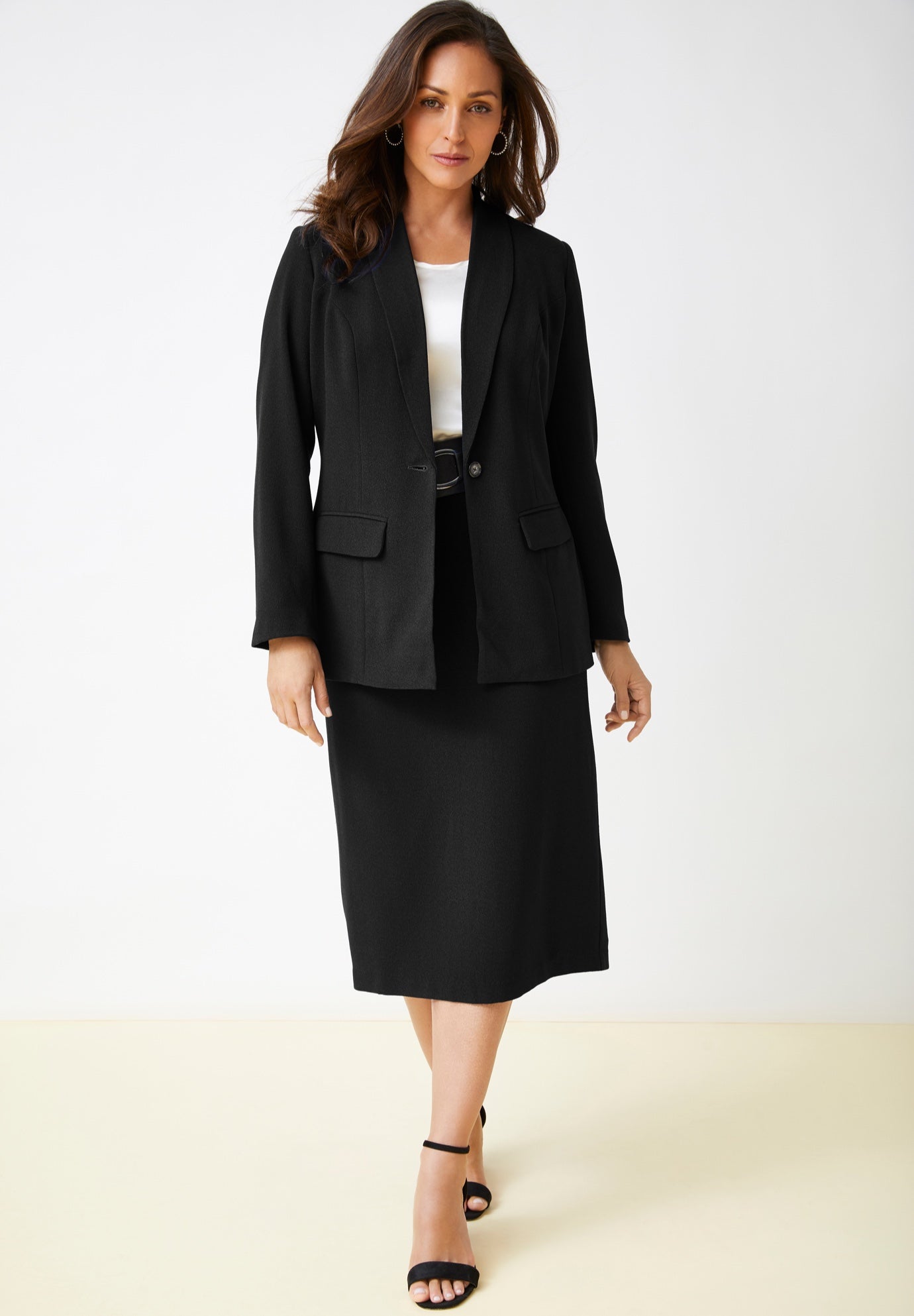 Stretch Crepe Skirt Suit - Single-Breasted, Black | Woman Within display picture 1