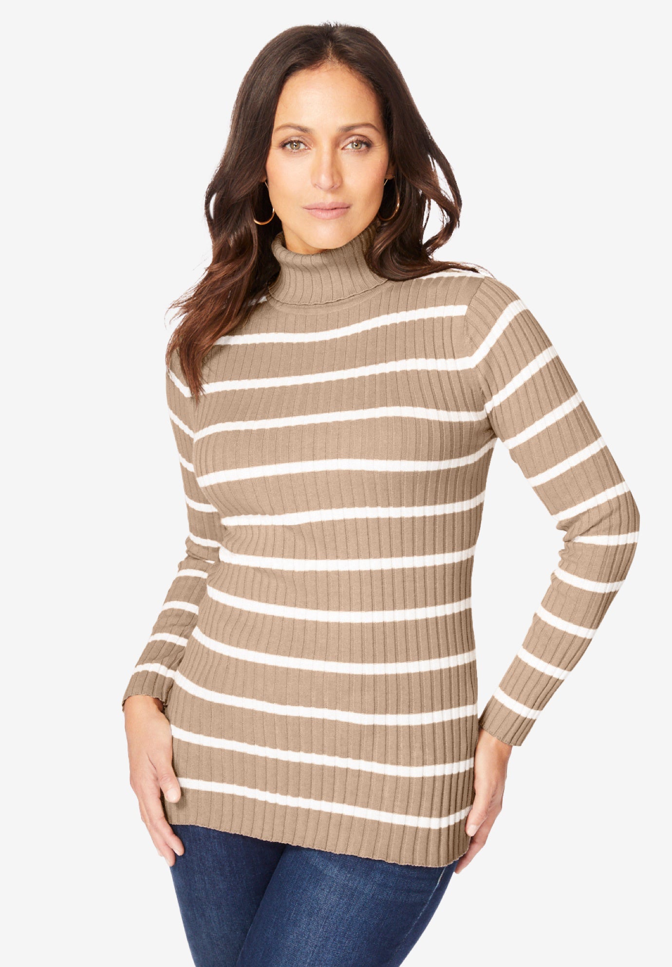 Ribbed Cotton Turtleneck Sweater Woman Within