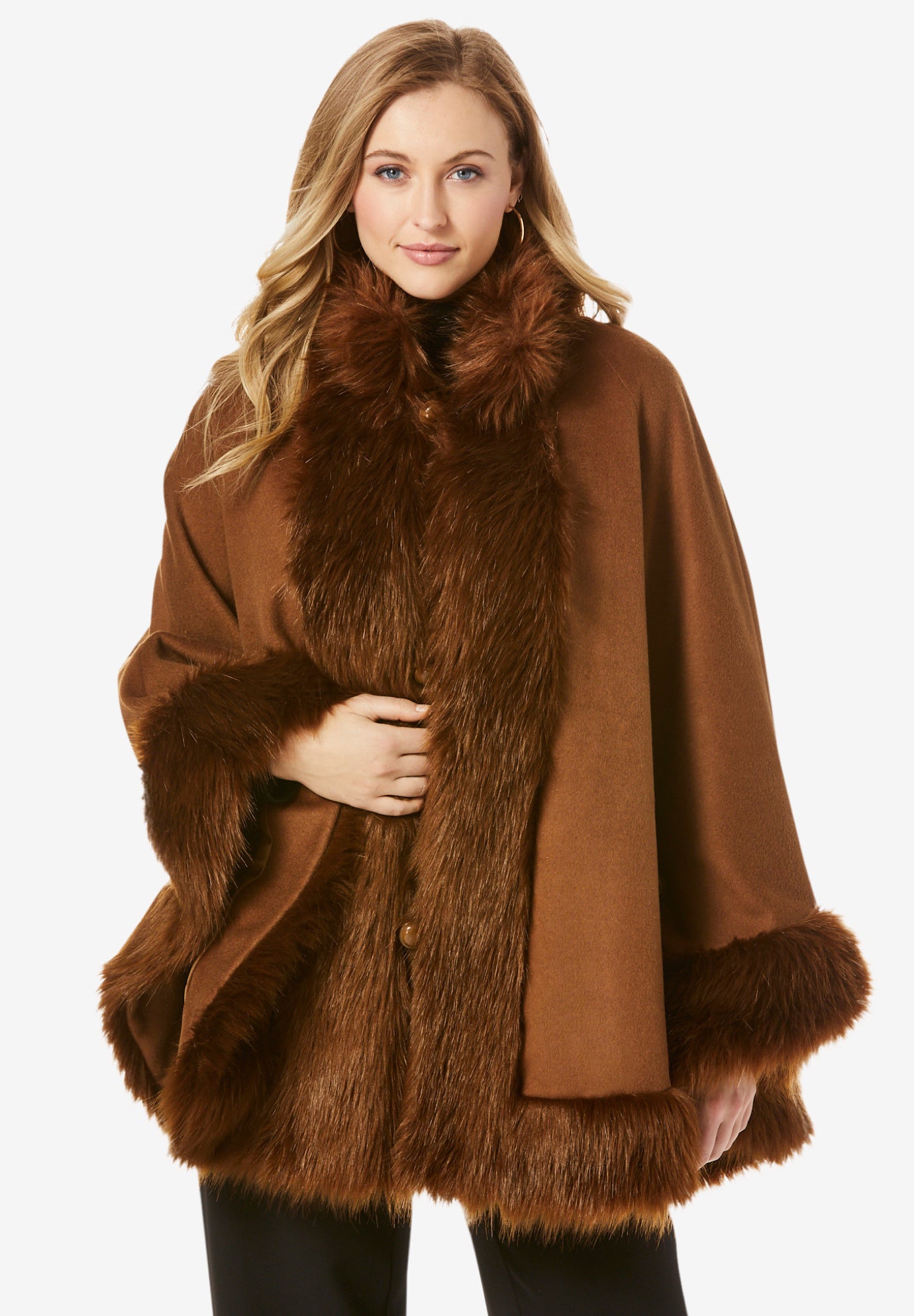 Women's cape with faux fur trim clearance