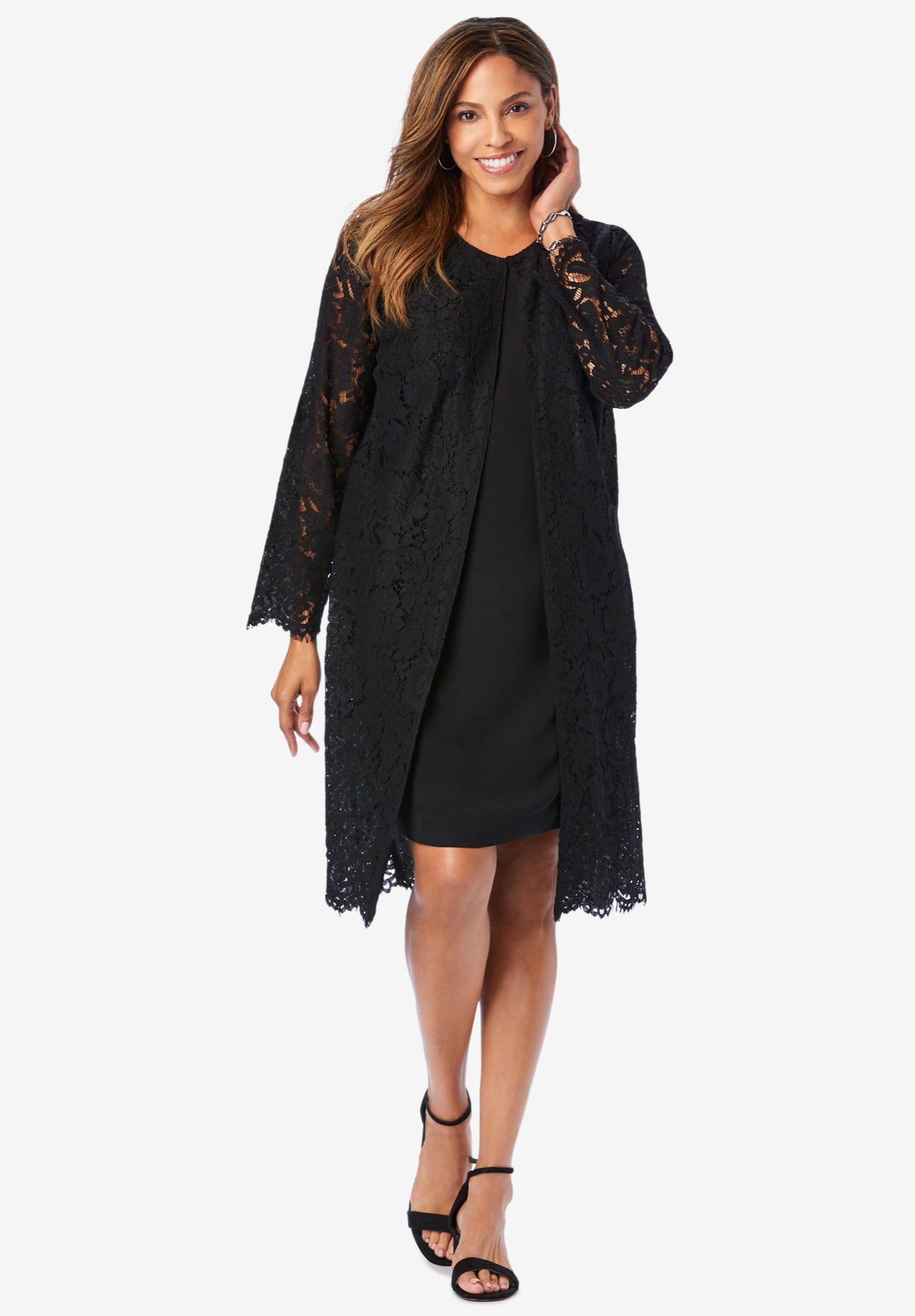 2-Piece Lace Jacket Dress - Plus Size Elegance, Black | Woman Within 2-Piece Lace Jacket Dress - Plus Size Elegance, Black | Woman Within