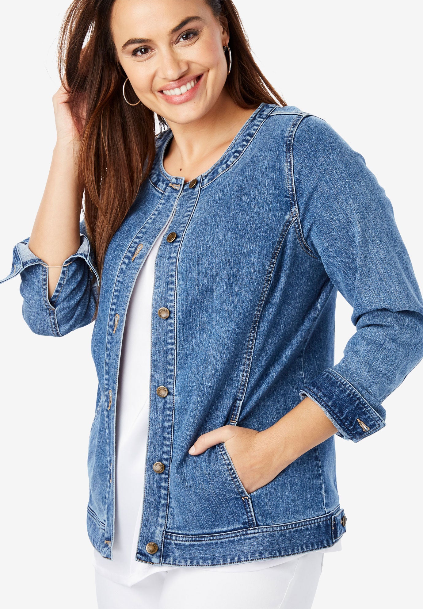 Collarless Denim Jacket| Plus Size Jackets | Woman Within (1380 x 1986 Pixel)